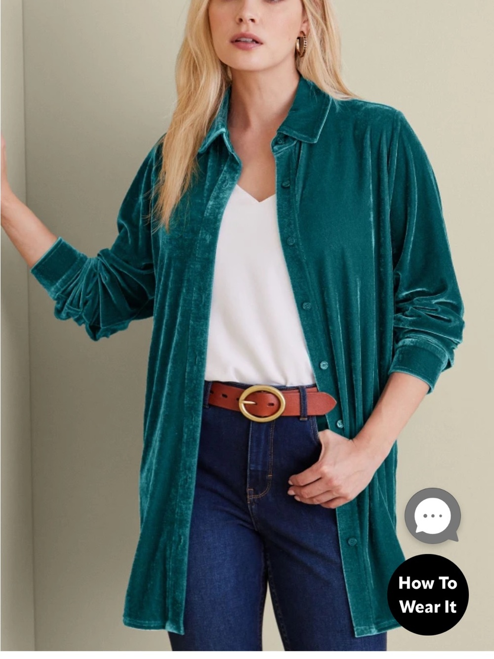 Soft surroundings Velvet Boyfriend Tunic Shirt teal Atlantic size small